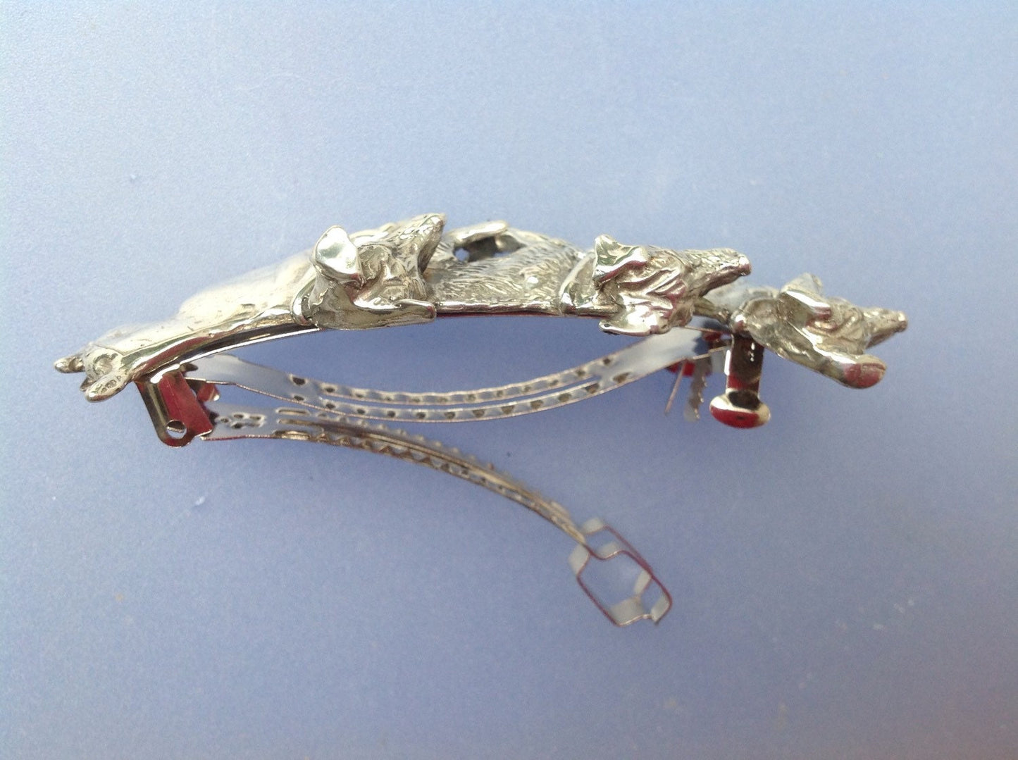 Jack Russell Terrier dogs barrette lead free pewter, hair clip Forge Hill Sculpture Zimmer