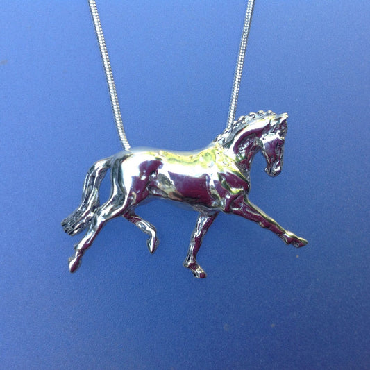 Dressage horse  extended trot necklace  STERLING SILVER pendant and chain Equestrian jewelry gift