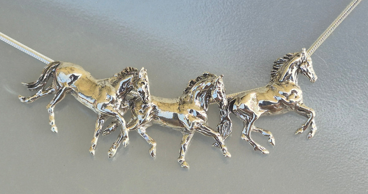 Artist original Three Horse Slider Running Horses Necklace Sterling Silver Equestrian Jewelry (Copy)