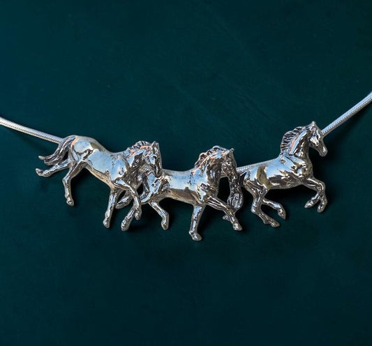 Artist original Three Horse Slider Running Horses Necklace Sterling Silver Equestrian Jewelry (Copy)