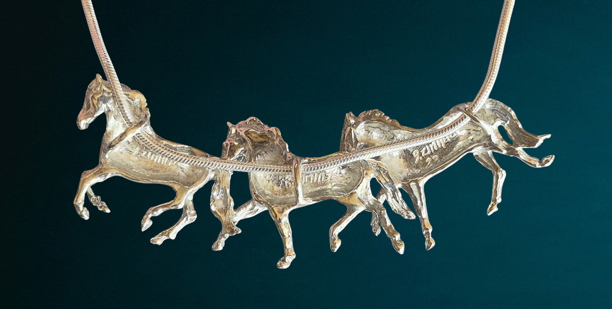 Artist original Three Horse Slider Running Horses Necklace Sterling Silver Equestrian Jewelry (Copy)