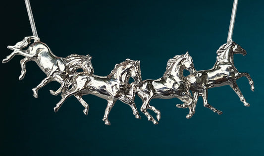 Four Horses Sterling Silver Slider Pendant and Chain Gorgeous Equestrian Jewelry