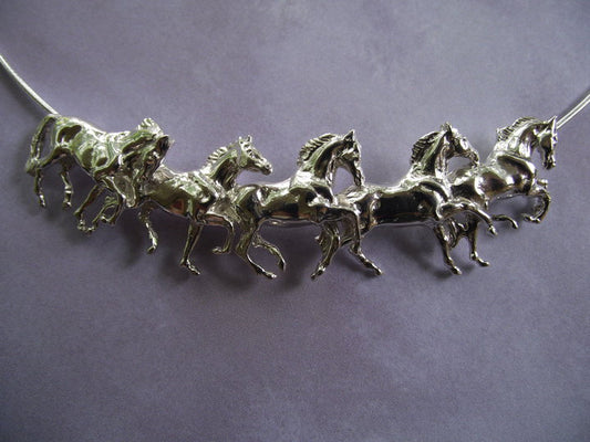 Five Running Horses Slider Pendant and Heavy Snake Chain Sterling Silver.  Zimmer