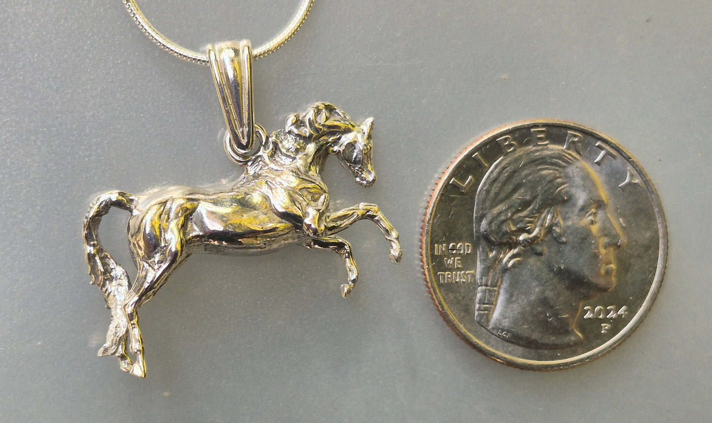 Rearing Arabian pendant only with heavy fancy large bail Sterling Silver