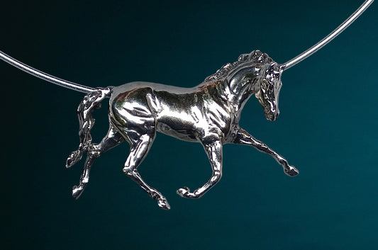 Equestrian Jewelry Extra Large Trotting Horse Sculptural pendant and chain REALISTICALLY DESIGNED HORSE THEMED JEWELRY