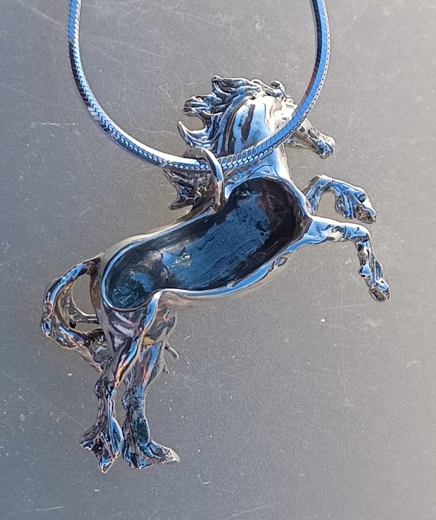 Gypsy Vanner or Baroque Horse Breed LARGE pendant and heavy chain Sterling Silver.