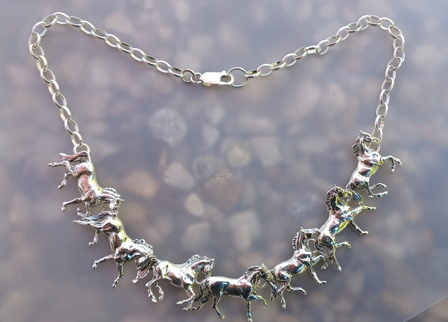 Impressive Horses Links Necklace with Heavy Sterling Silver Chain Artisan Masterpiece!