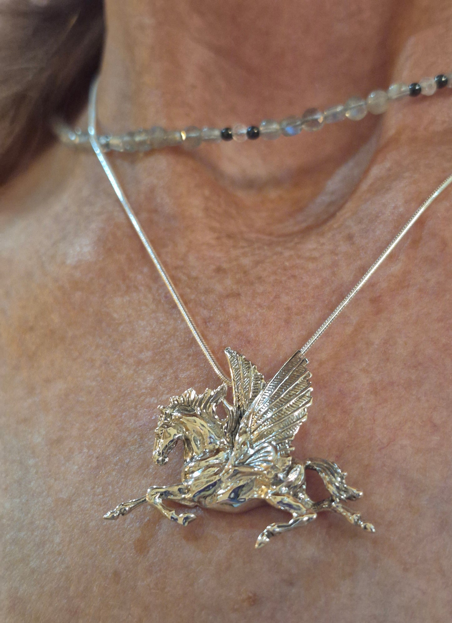 Pegasus Sterling silver pendant and stainless steel chain.