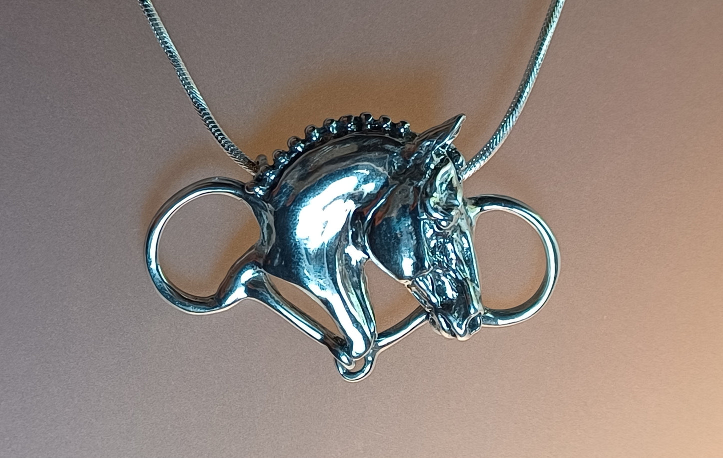 Dressage Horse and Snaffle Bit Pendant and Chain Sterling Silver.  Forge Hill Sculpture