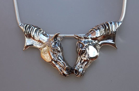 Nose to Nose pendant and chain Sterling Silver, Stone set Eyes. Sweet necklace from Forge Hill Sculpture.  Zimmer design 2023 (Copy)