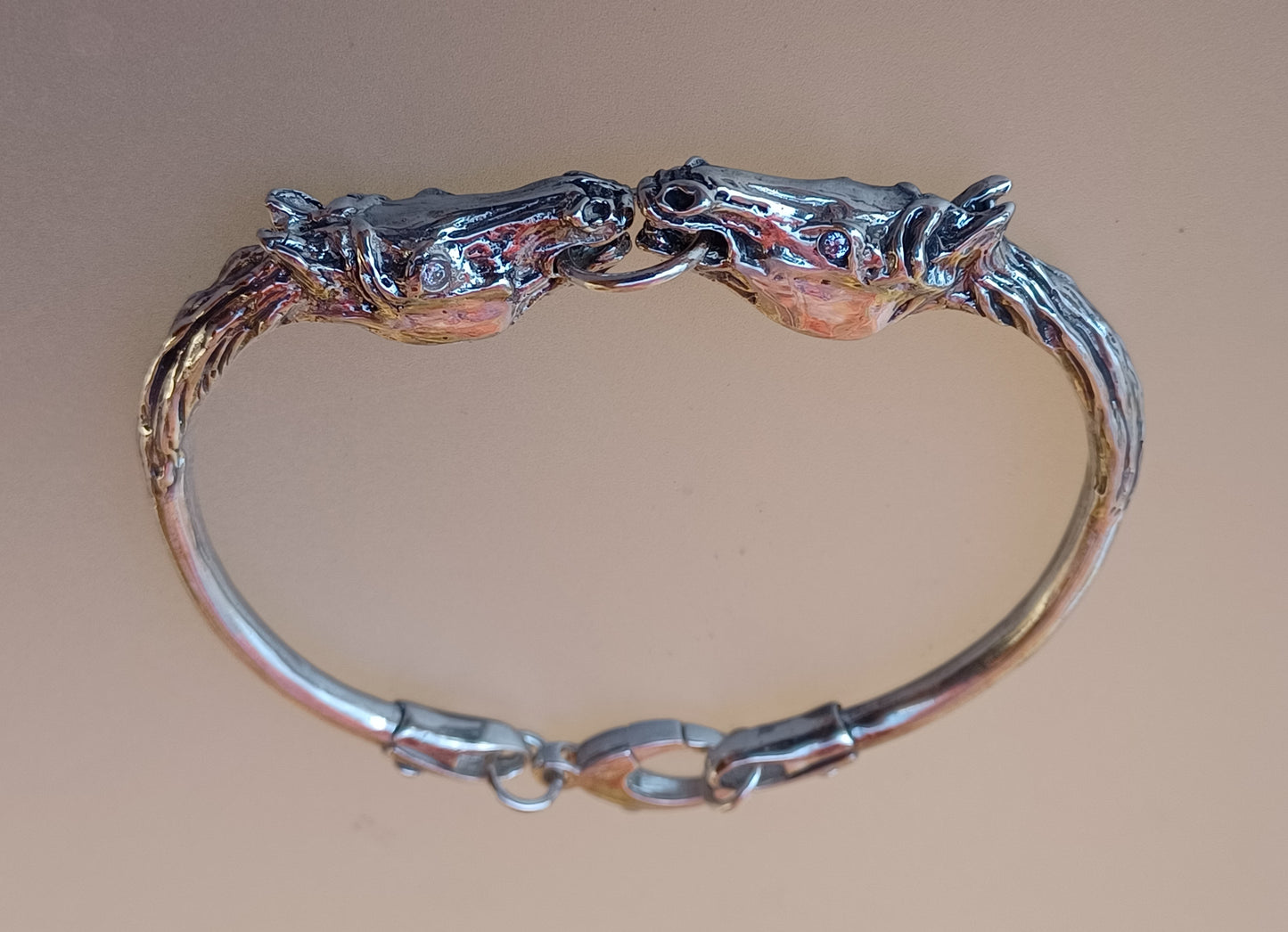Horse Cuff Bracelet Tarnish Resistant  Sterling Silver, Sapphires Beautifully sculpted