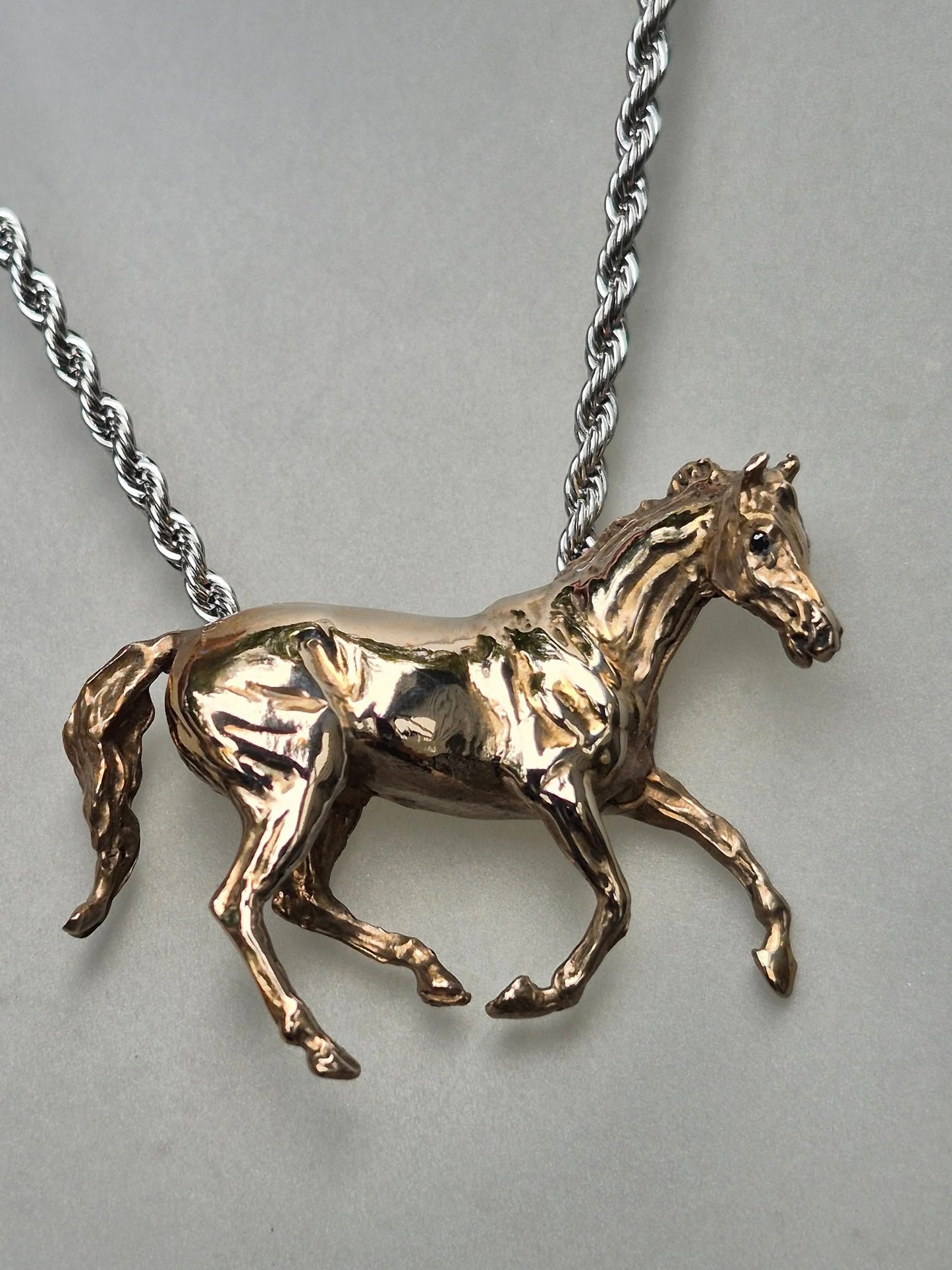 Galloping Horse Bronze Pendant & Stainless Steel Chain