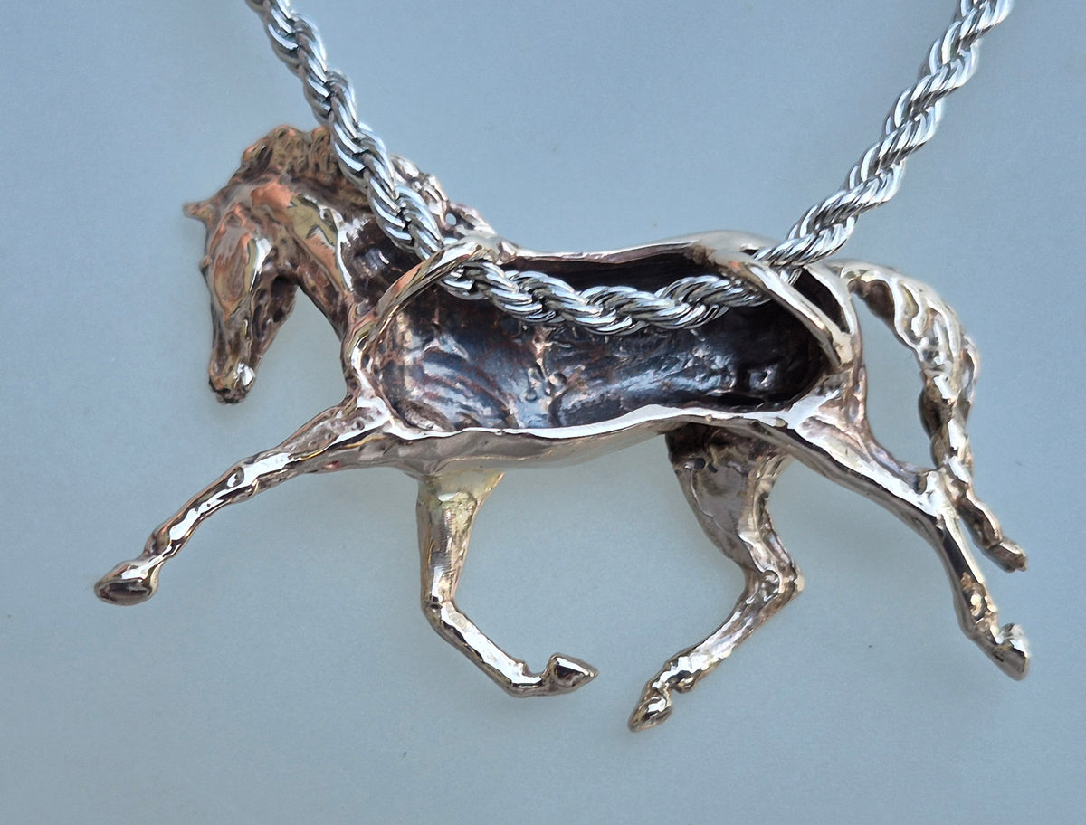 Equestrian Jewelry Extra Large Trotting Horse Sculptural Bronze pendant and Stainless Steel chain REALISTICALLY DESIGNED HORSE THEMED JEWELRY (Copy) (Copy)