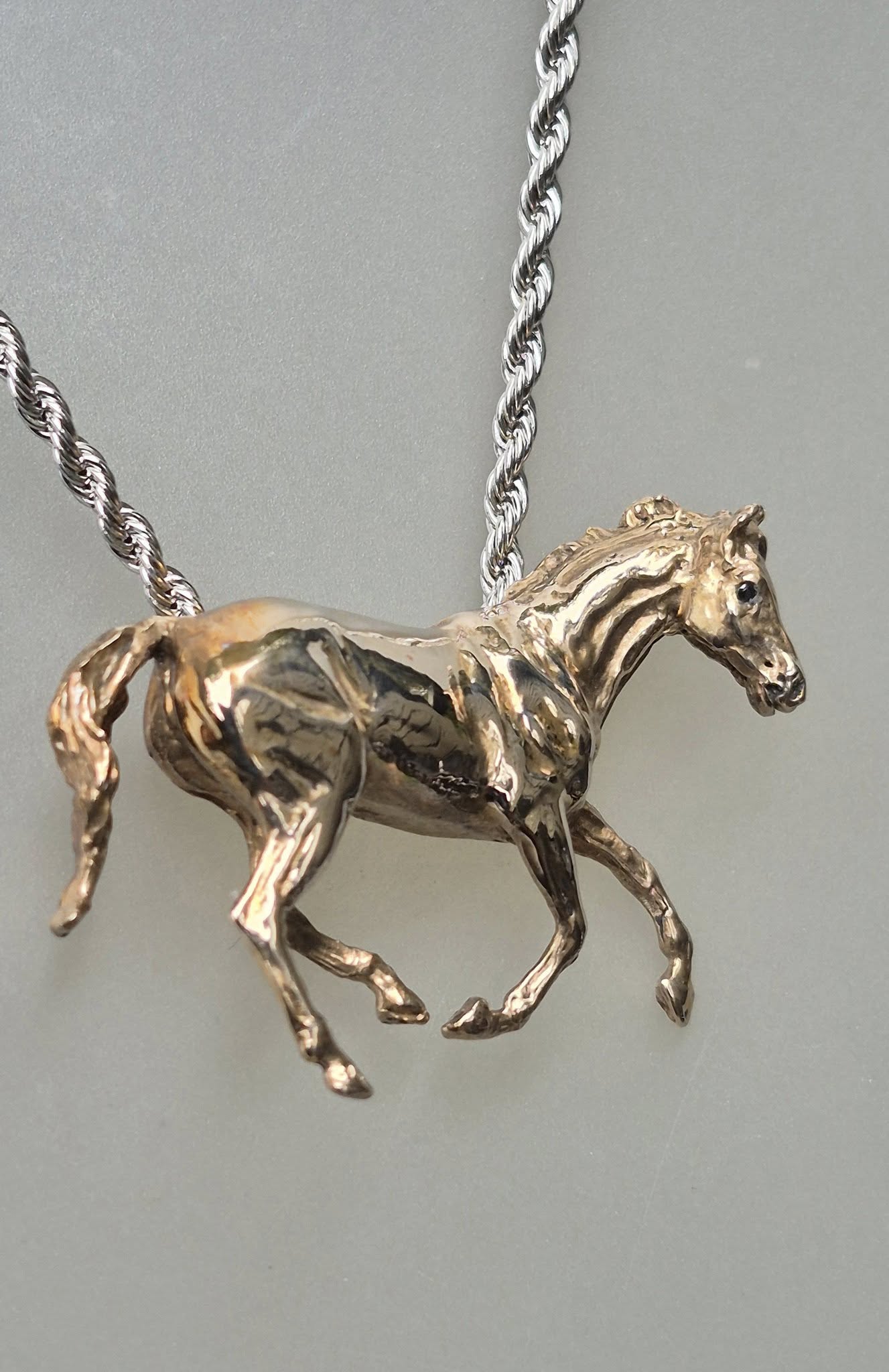Galloping Horse Bronze Pendant & Stainless Steel Chain