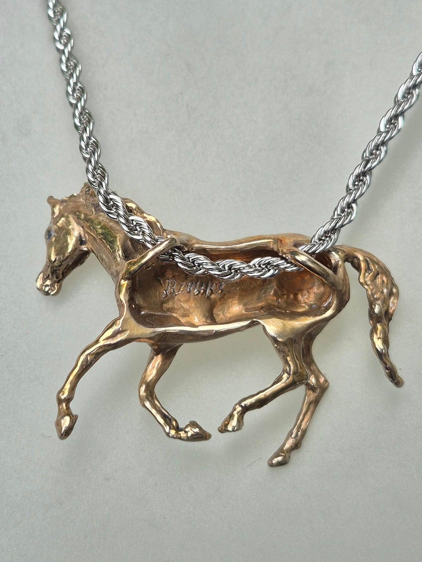 Galloping Horse Bronze Pendant & Stainless Steel Chain