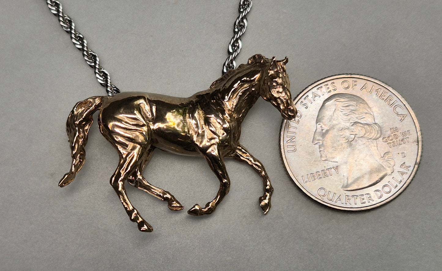 Galloping Horse Bronze Pendant & Stainless Steel Chain