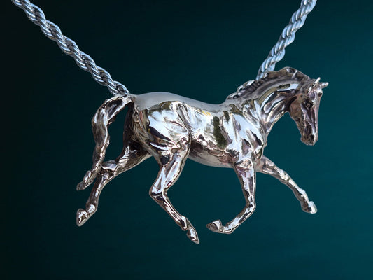 Equestrian Jewelry Extra Large Trotting Horse Sculptural Bronze pendant and Stainless Steel chain REALISTICALLY DESIGNED HORSE THEMED JEWELRY (Copy) (Copy)