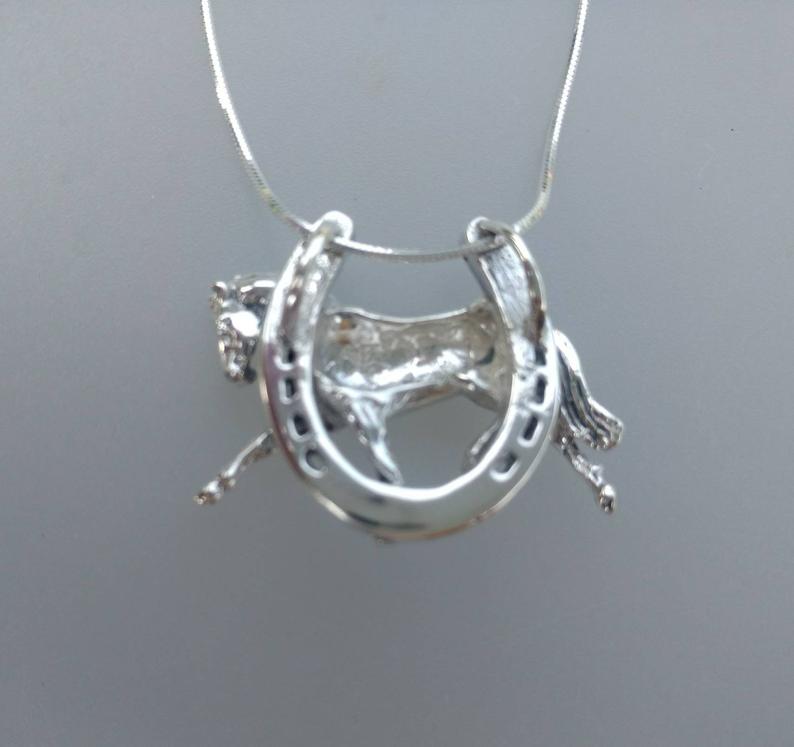 Dressage Horse Horseshoe Large Sterling Silver pendant and chain