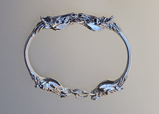 Unusual Horse Cuff Bracelet Tarnish Resistant  Sterling Silver, Sapphires Beautifully sculpted