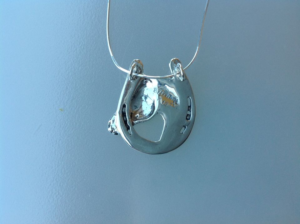 Horseshoe and horse head pendant and chain Sterling Silver Necklace