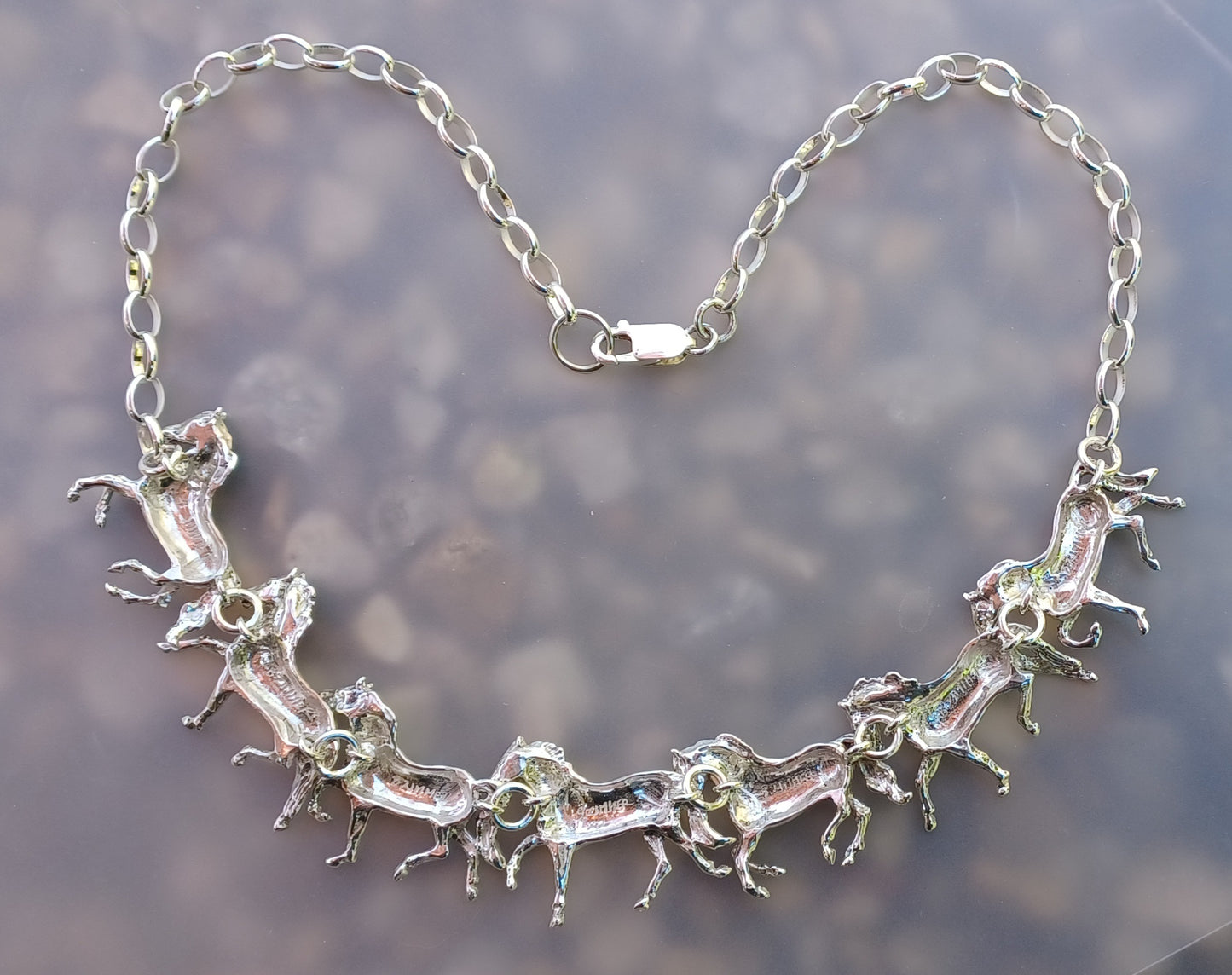 Impressive Horses Links Necklace with Heavy Sterling Silver Chain Artisan Masterpiece!