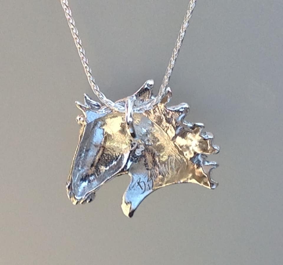 Large Sterling Silver Horse Head Pendant and Chain, Equestrian Jewelry