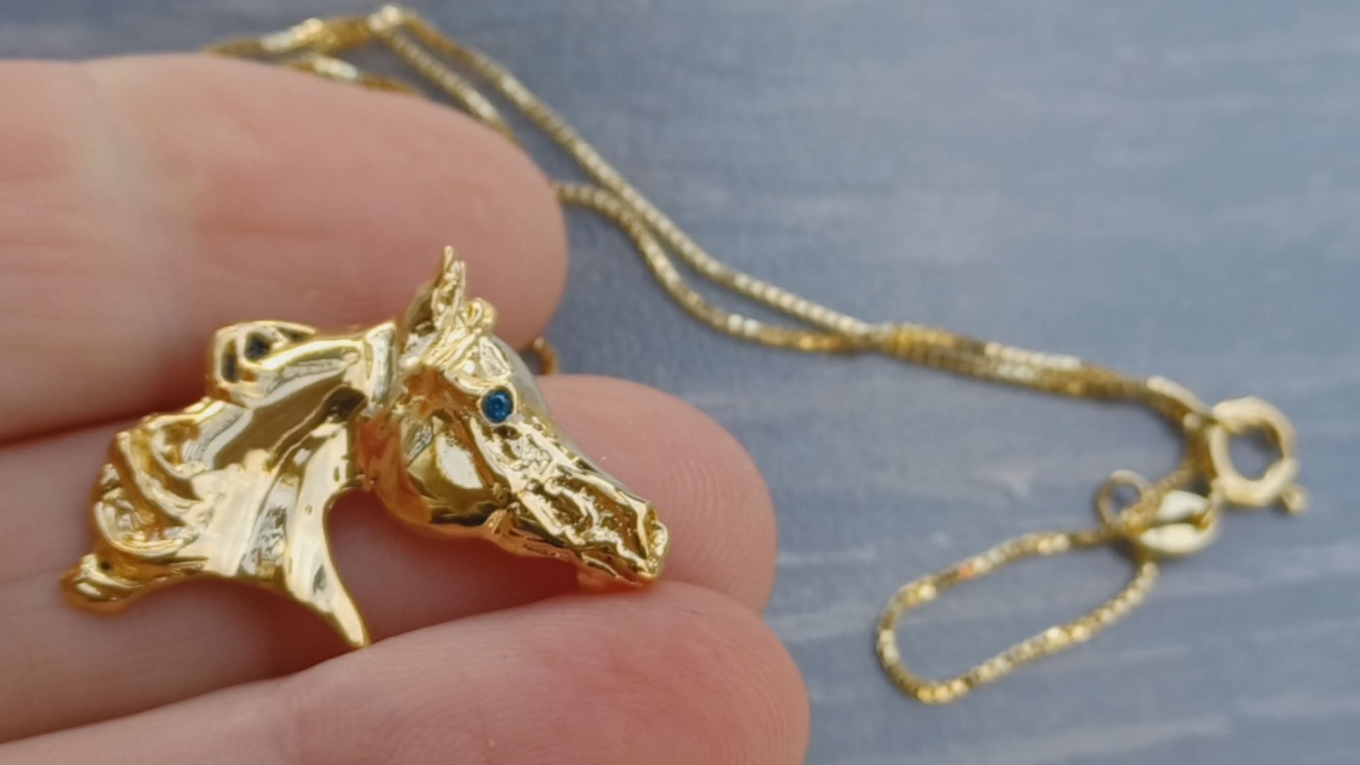 Arabian Horse Head slide pendant with sapphire stone set eye