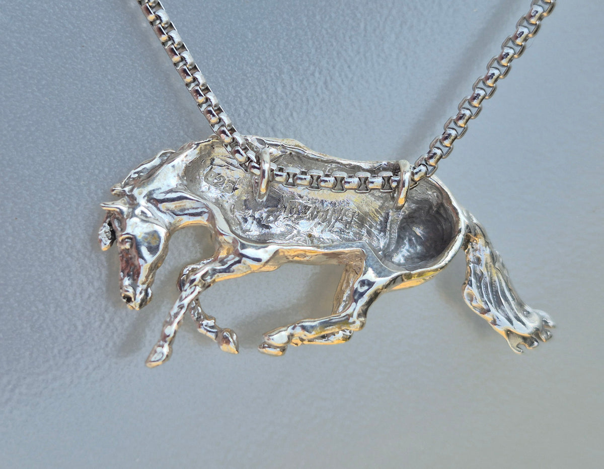 Reining Horse Sliding Stop Sterling Silver Necklace Western Horse Jewelry