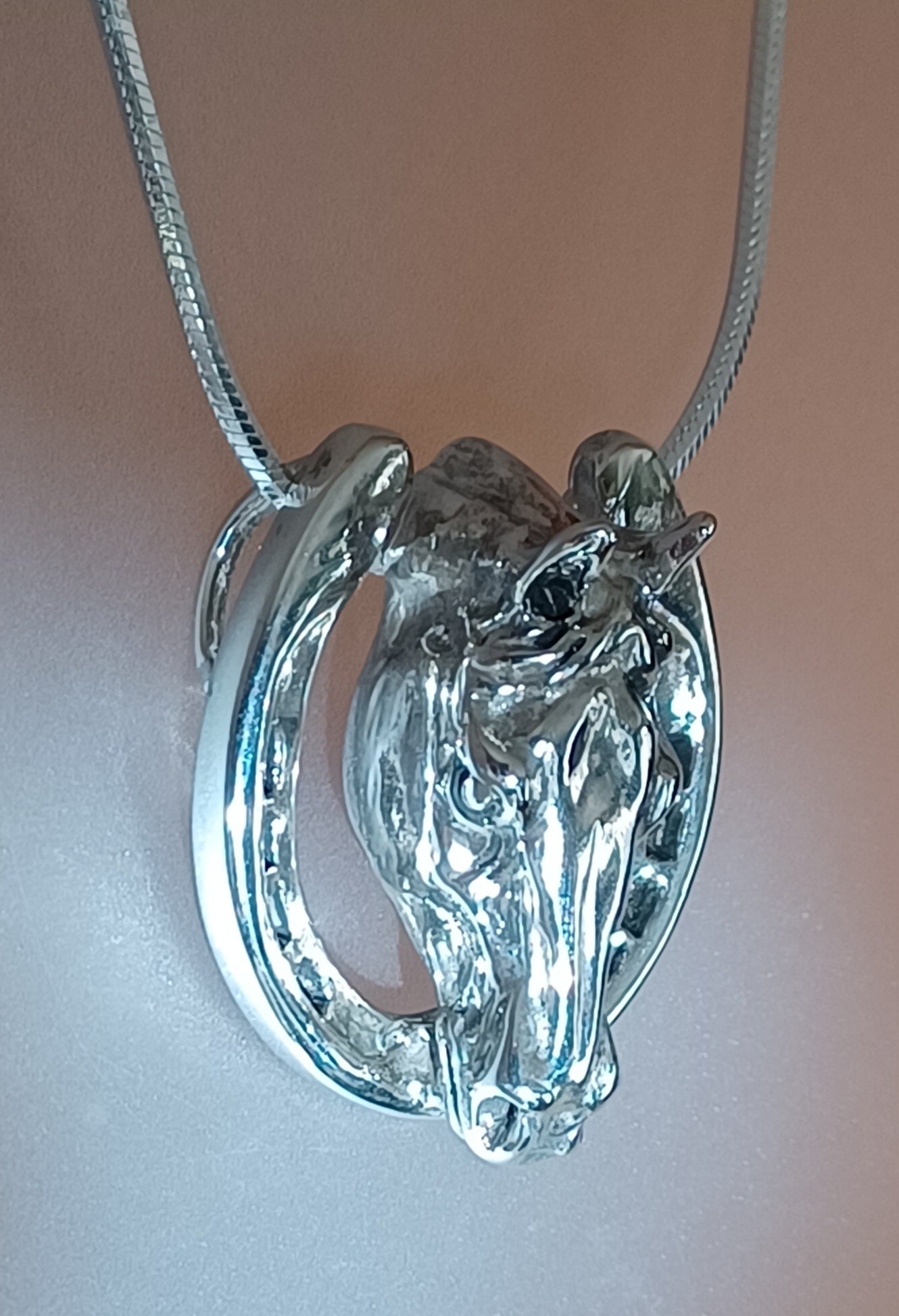 Horseshoe and Horse Head Heavy Sterling Silver Large Pendant Zimmer Design
