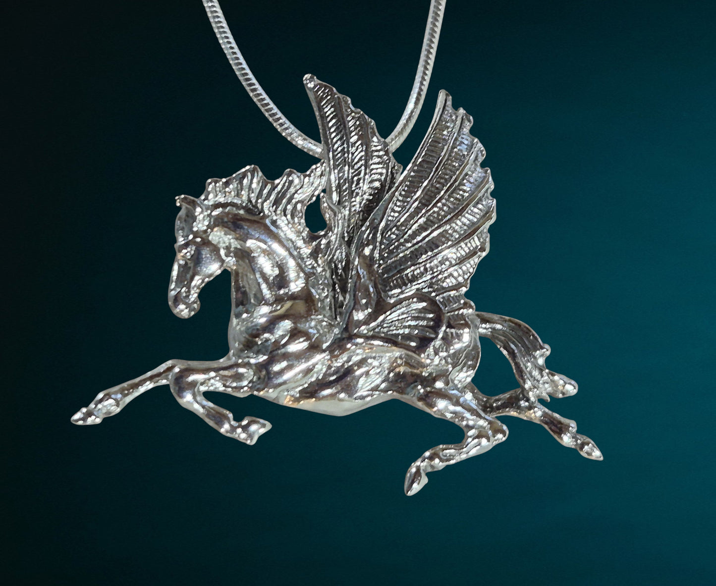 Pegasus necklace pendant & chain sterling silver Handmade by Artist  Zimmer Horse Jewelry