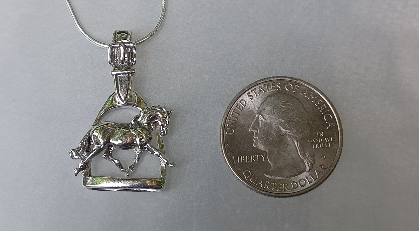Horse Jewelry  Dressage horse and stirrup sterling silver pendant ONLY dressage horse jewelry (Copy)