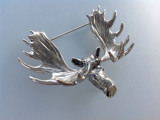 Moose pin large piece!  Sterling silver artist original.  Brooch gift.  Impressive Wildlife Jewelry