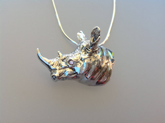 White Rhinoceros Necklace pendant and sterling silver chain.  Choice of stone .African wildlife jewelry Rhino