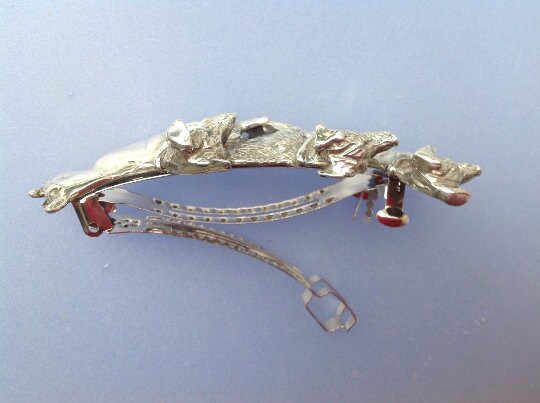 Jumping horse barrette lead free pewter sculpture, scarf clip Forge Hill Sculpture