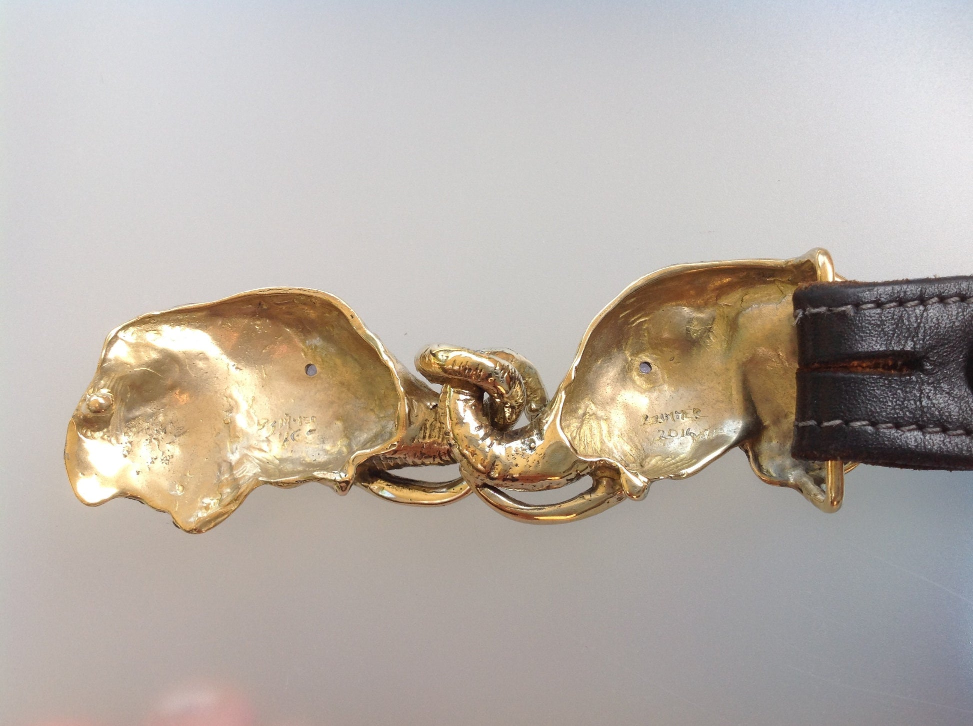 Articulating Elephants belt buckle Sculpture jewelry in bronze NO