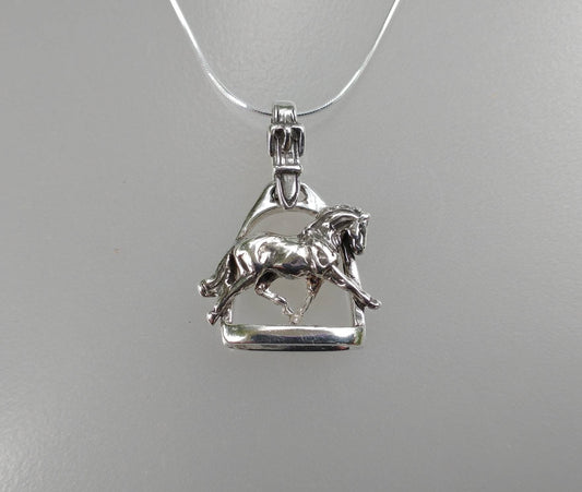 Horse Jewelry  Dressage horse and stirrup sterling silver pendant and chain dressage horse jewelry