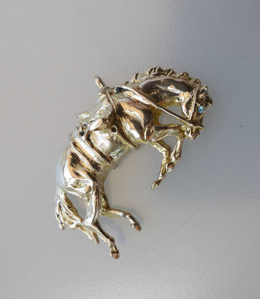 Bucking Western horse with saddle large pendant bronze horse stone eye jewelry Zimmer