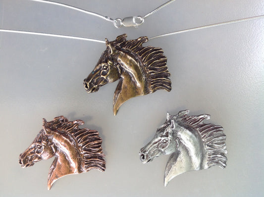 Horse Pendant in Pewter, Three finishes,  PICK ONE, with sterling silver chain.  Complete necklace. Horse Jewelry Gift