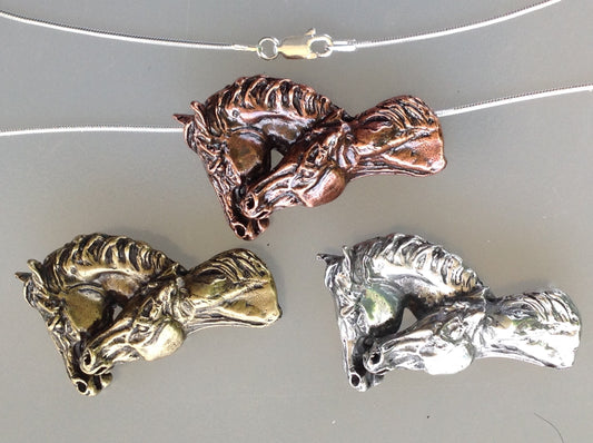 Nuzzling horses necklace.  Pewter Pendant in three different finishes, PICK ONE  Horse jewelry.