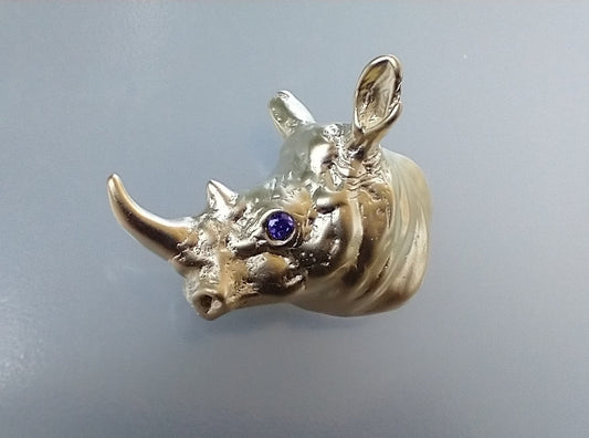 White Rhinoceros rhino Artisan Heavy Gold  plated pendant African animal  jewelry