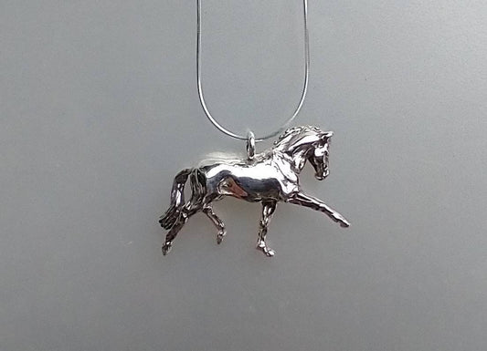 Horse Jewelry dressage extended trot sterling silver. SOLID sterling silver pendant and chain Zimmer  Best Prices on Silver Horses