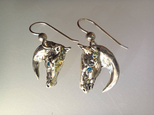 HORSE earrings STERLING SILVER Stone set eyes  Forge Hill Sculpture  jewelry