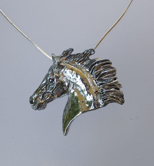 Horse  Pendant Pewter with STERLING SILVER chain Jewelry Equestrian necklace Zimmer Forge Hill Sculpture