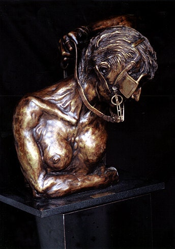 Bronze figurative sculpture.  Female nearly life size bronze sculpture.  Granite base