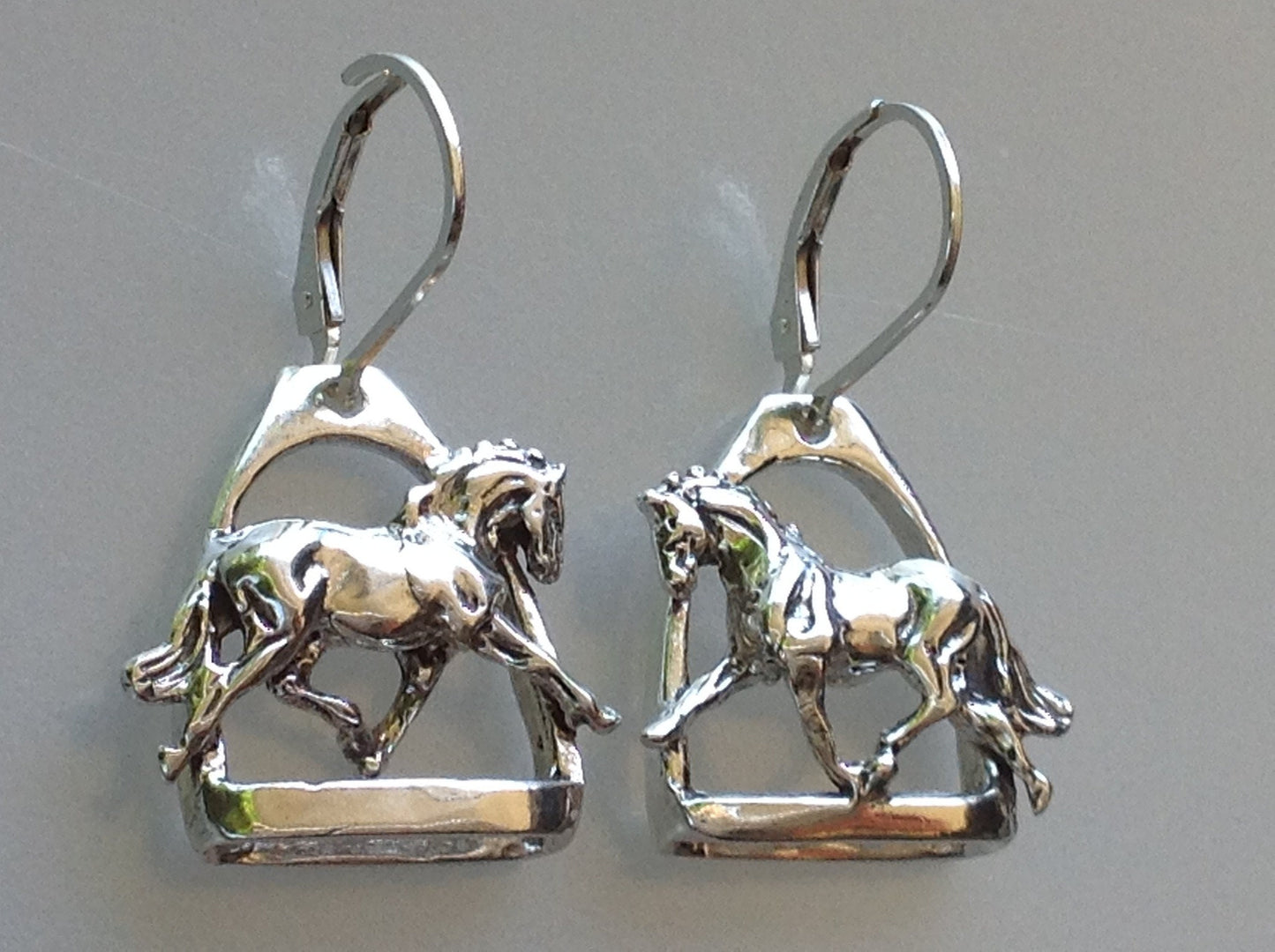 Stirrup and Trotting HORSE earrings STERLING SILVER Interchangeable lever backs  Forge Hill Sculpture  Jewelry