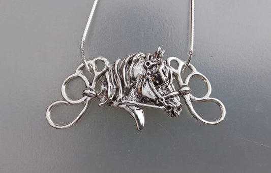 Driving horse harness Butterfly Bit pendant and chain necklace STERLING SILVER  Equestrian jewelry